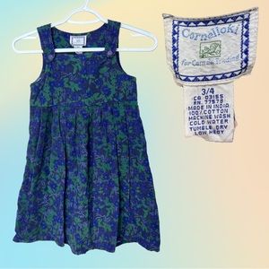 Vintage Cornelloki 90's Blue & Green Floral Corduroy Ribbed Dress Size 3/4